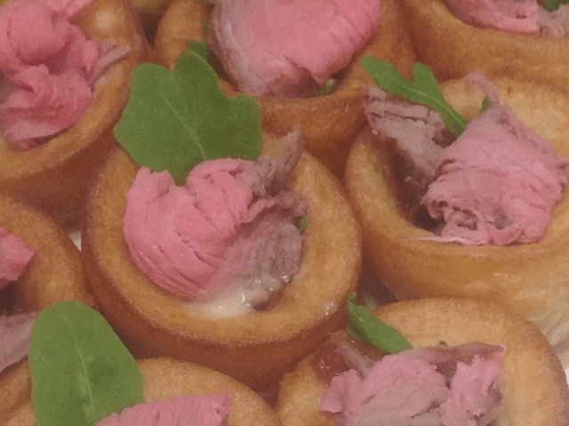 Rare roast beef canape with mini Yorkshire pudding